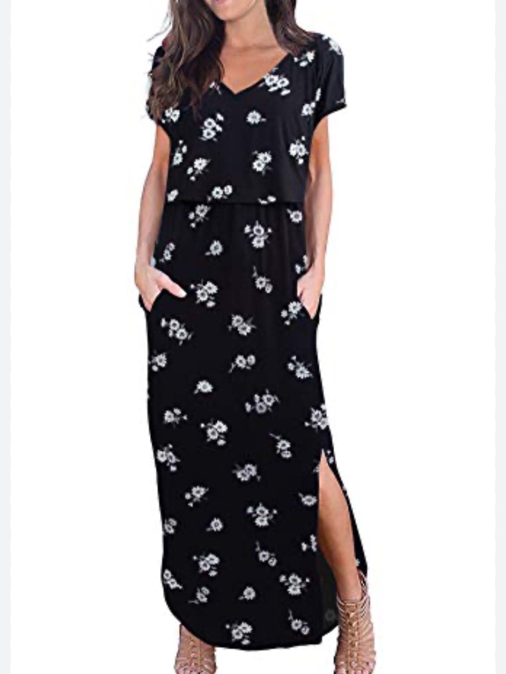 Smallshow Floral Nursing Maxi Dress Black White Stretchy Pockets XXL